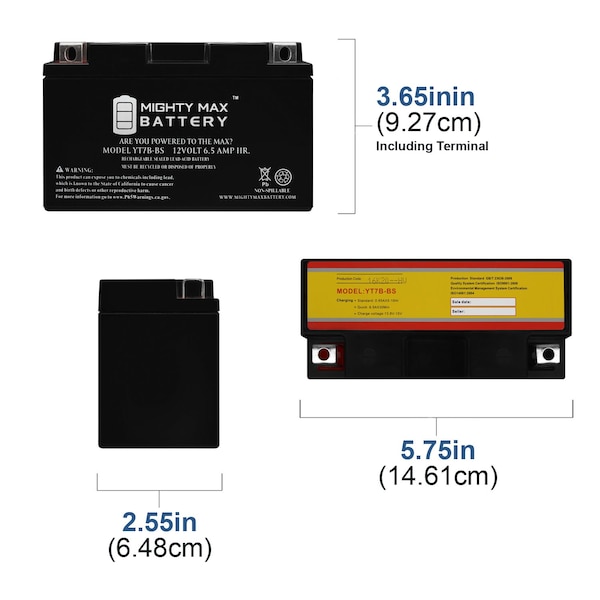 YT7B-BS 12V 6.5AH Replacement Battery Compatible With Chrome YT7B-BS - 3PK